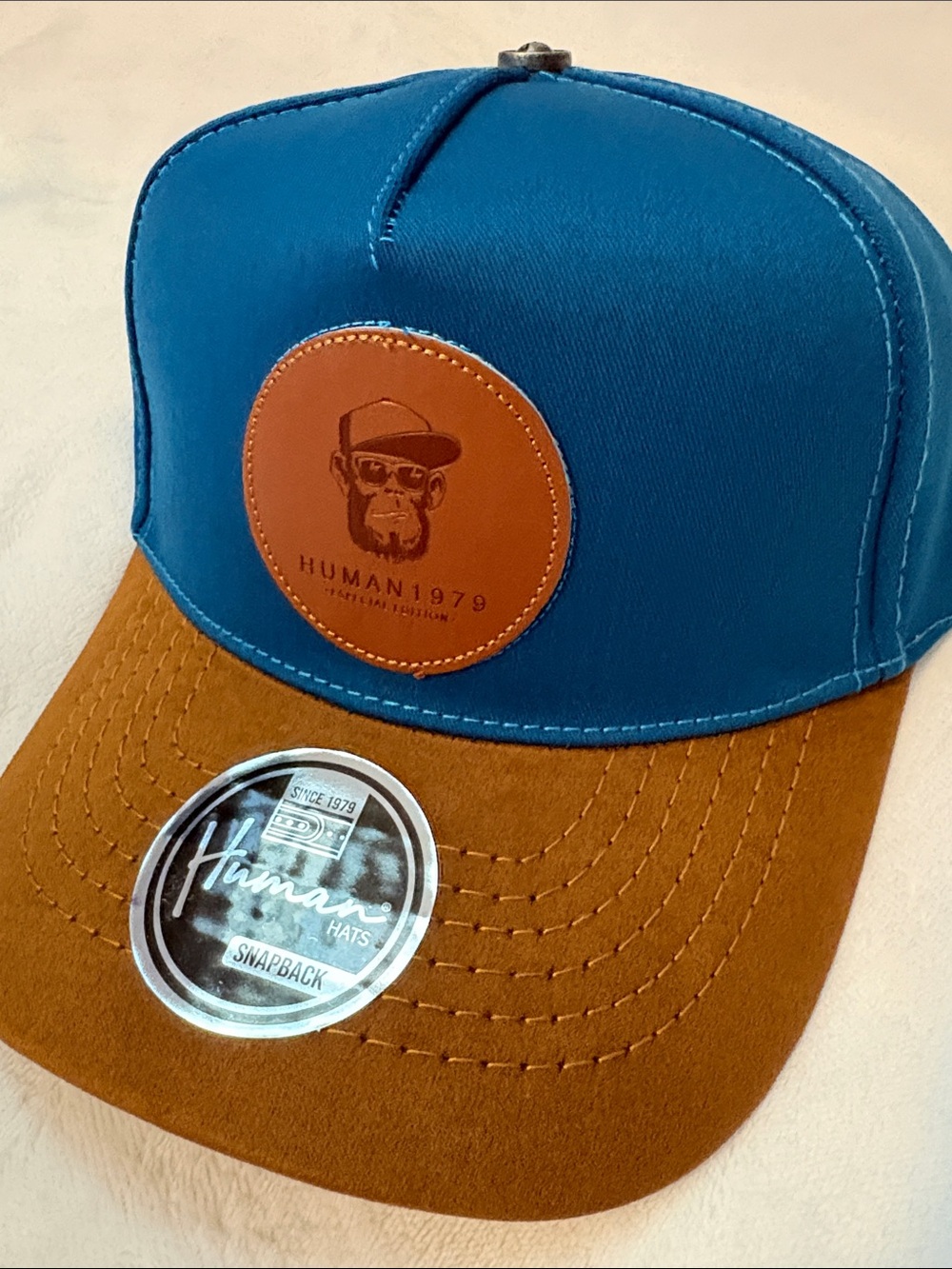 Human Hats 1979 Blue & Brown Snapback Hat cool Monkey 🐵